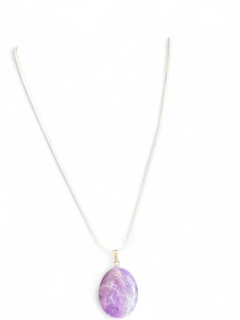 Purple Oval Stone Pendant Necklace - sterling silver chain